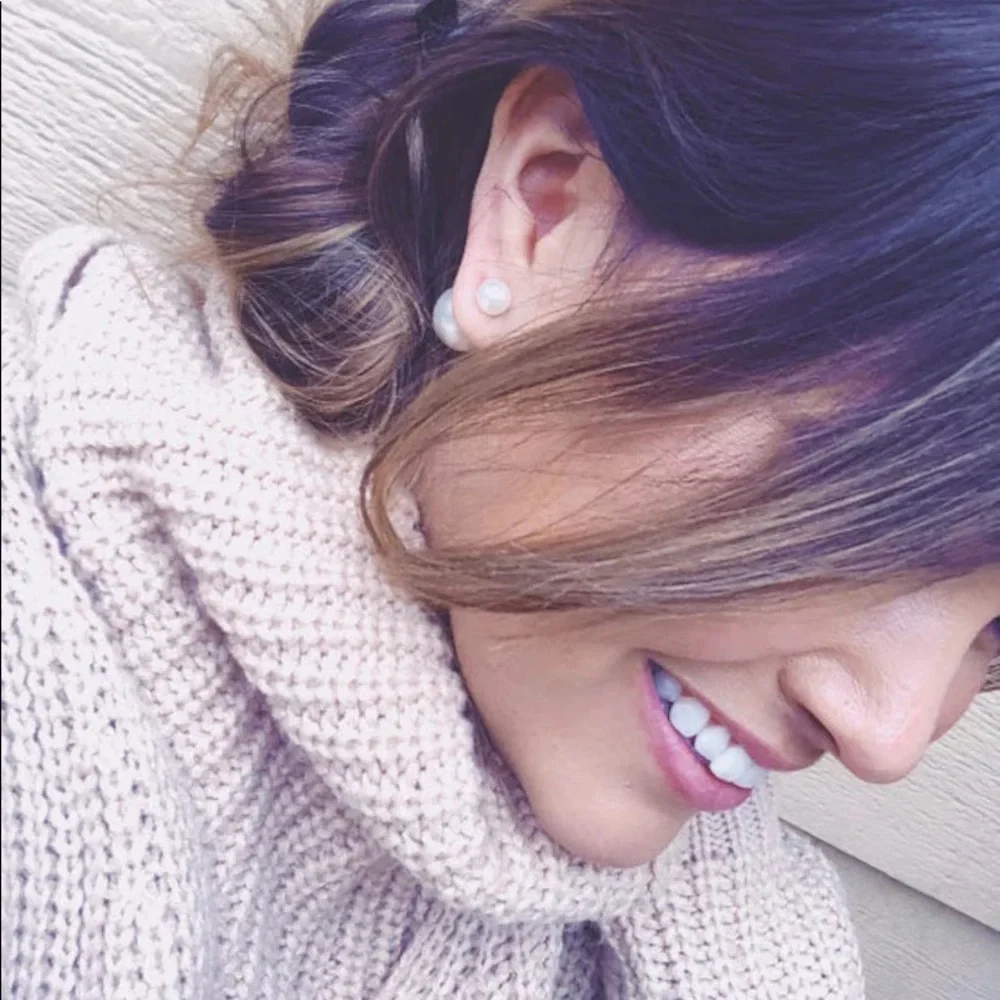 Best Seller! Minimalist Double Sided Pearl Earrings, Gift Post Bead Earrings - Picture 3 of 9